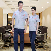 灰色創意口袋夏季滌棉細斜短袖工作服FY605