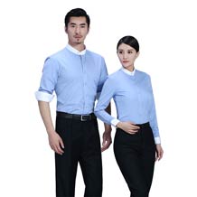 全棉舒適立領藍色撞色職業(yè)襯衫ZL029